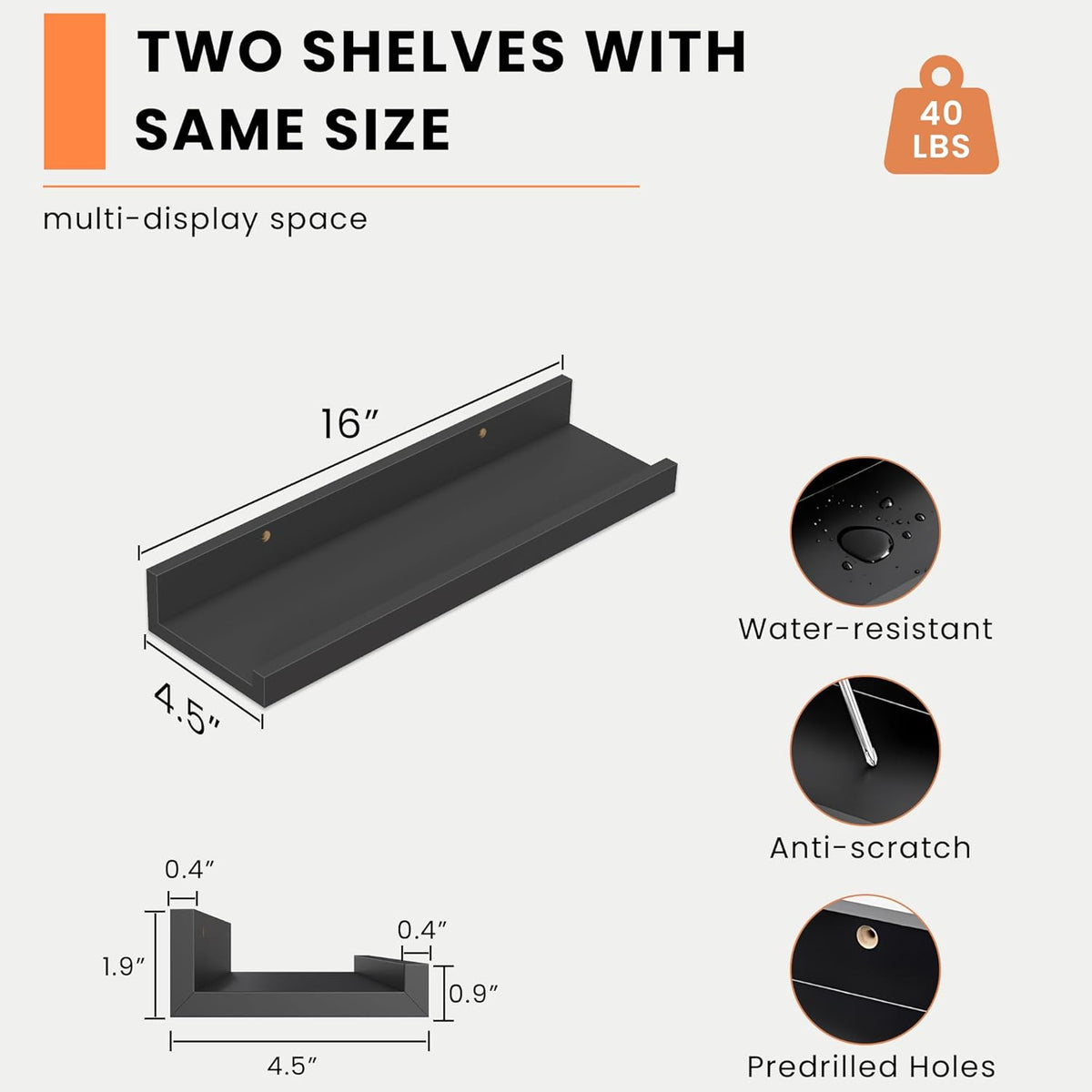 Heimlove Picture Ledge Shelf, Small Floating Shelves Set of 2, 16 Inches Picture Shelf for Wall