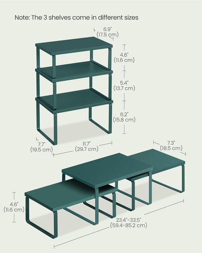 SONGMICS Cabinet Organizer Shelf, Set of 3 Kitchen Counter Shelves, Kitchen Storage, Spice Rack