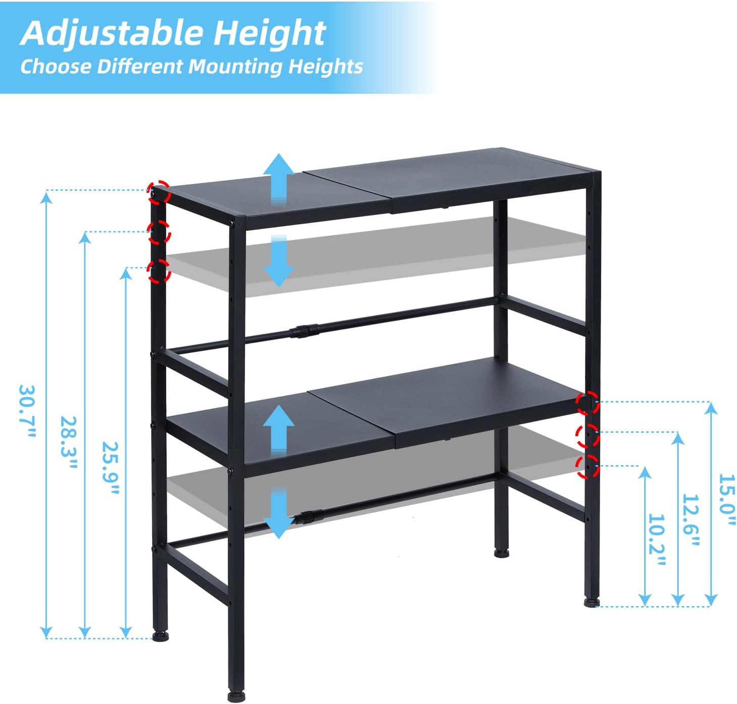 2-Tier Expandable Metal Storage Shelves, 150LBS Heavy Duty Shelving Units and Storage,Adjustable