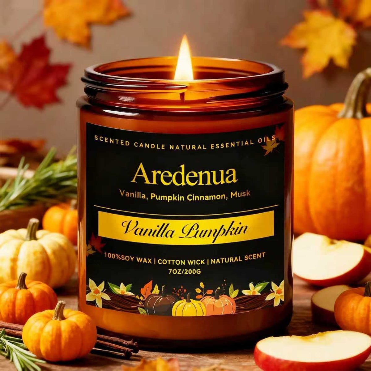 Fall Candle | Vanilla Pumpkin Scented Candle - Scented Candles for Autumn, 7oz Autumn Soy Candles