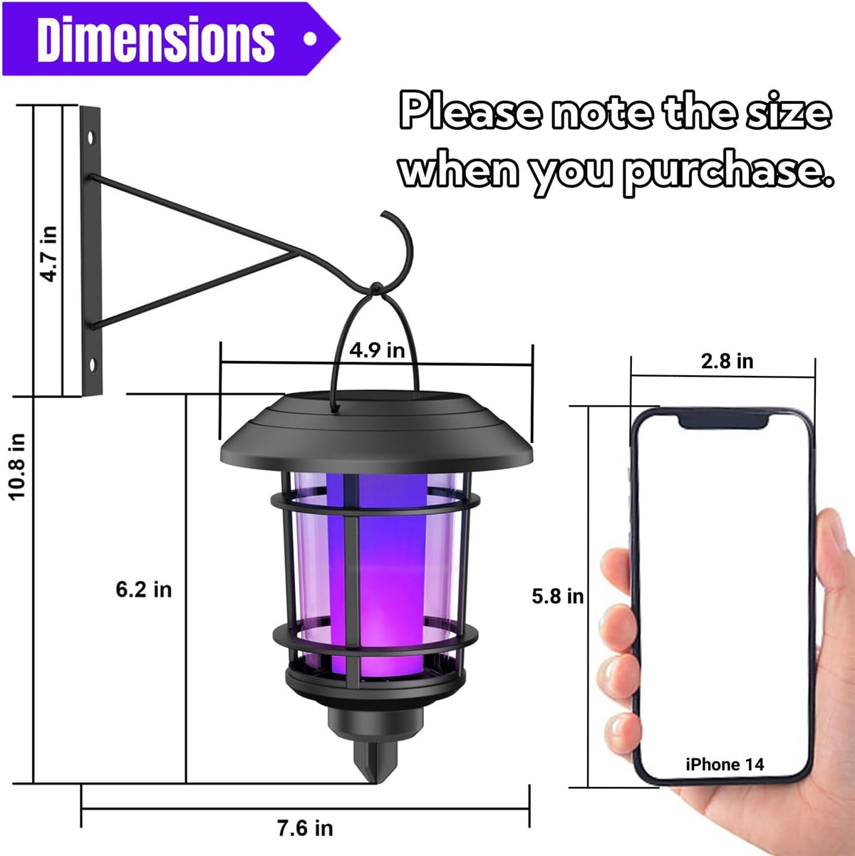 Dynaming Solar Purple Flame Wall Lanterns, Outdoor Halloween Hanging Lights, Flickering Flame LED