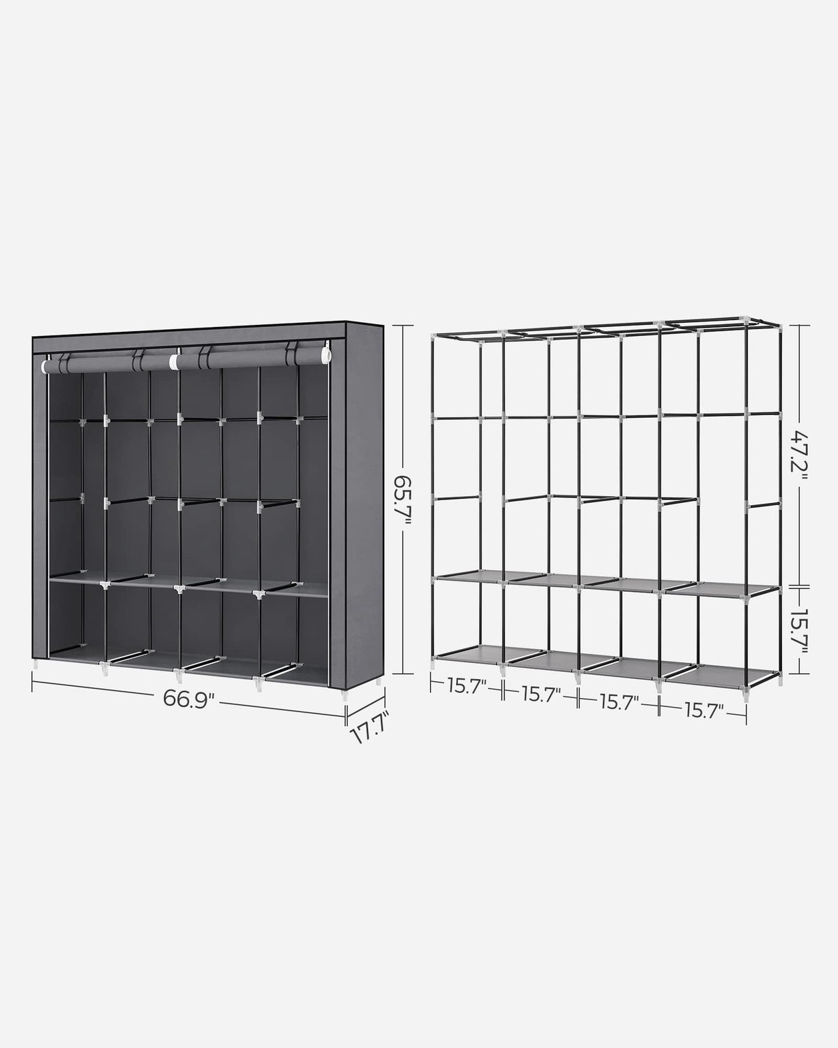SONGMICS Portable Closet with Cover, 4 Hanging Rods and Shelves