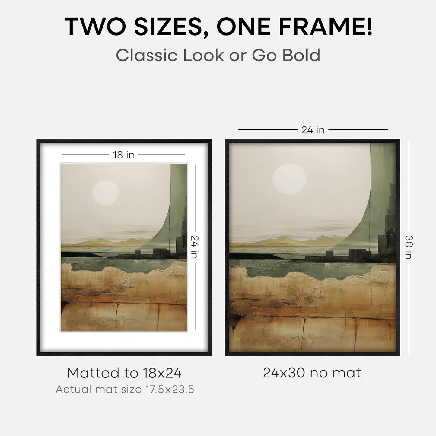 Homeforia Poster Frame 24x30 Black, High End Oak 24x30 Wooden Picture Frames with Mat 18x24 in