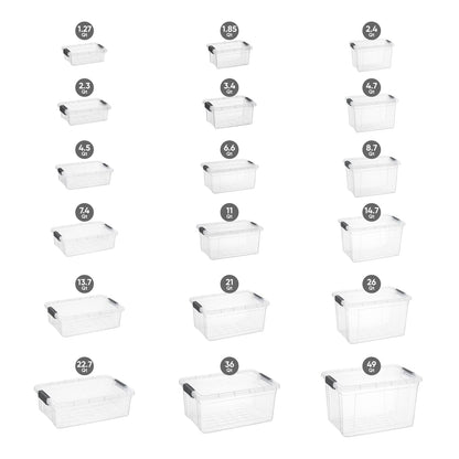 Superio Clear Small Storage Boxes with Lids, 2.3 Quart Flat Plastic Container Bins for Organizing