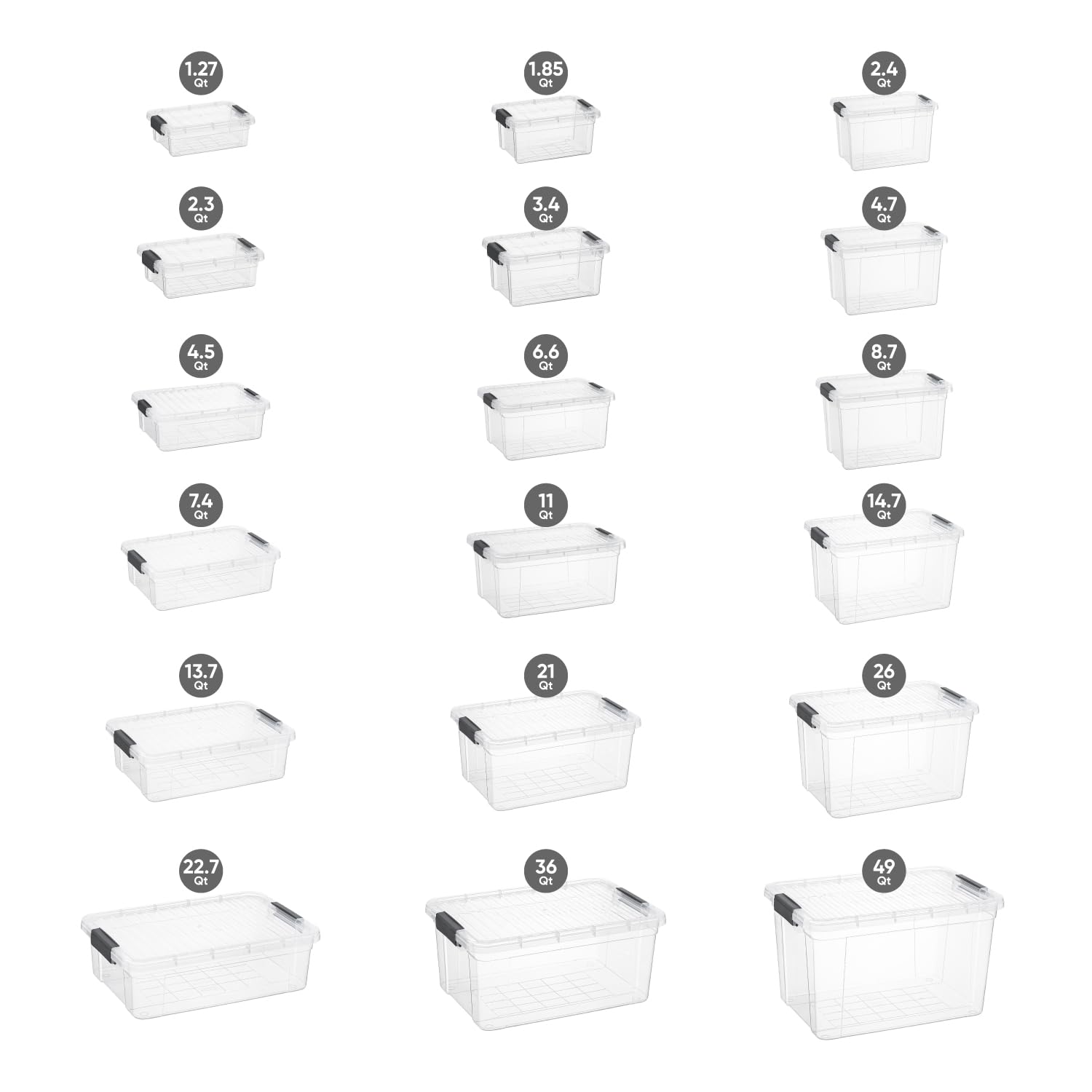 Superio Small Flat Clear Storage Boxes with Lids, 4.5 Quart Plastic Container Bins for Organizing