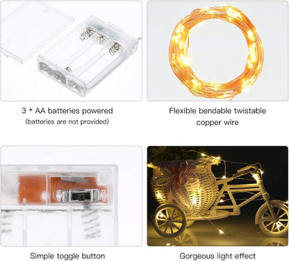 Led Fairy Lights Battery Operated, 4 Packs Mini Battery Powered Copper Wire Starry Fairy Lights for