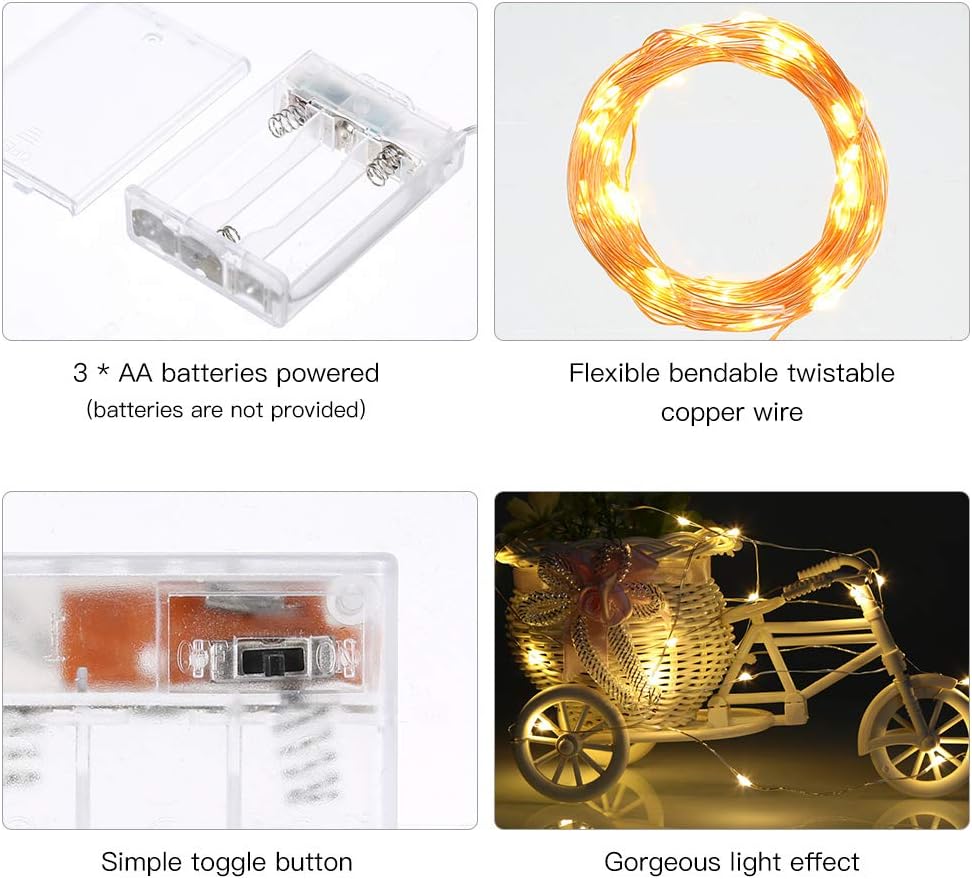 Led Fairy Lights Battery Operated, 2 Packs Mini Battery Powered Copper Wire Starry Fairy Lights for