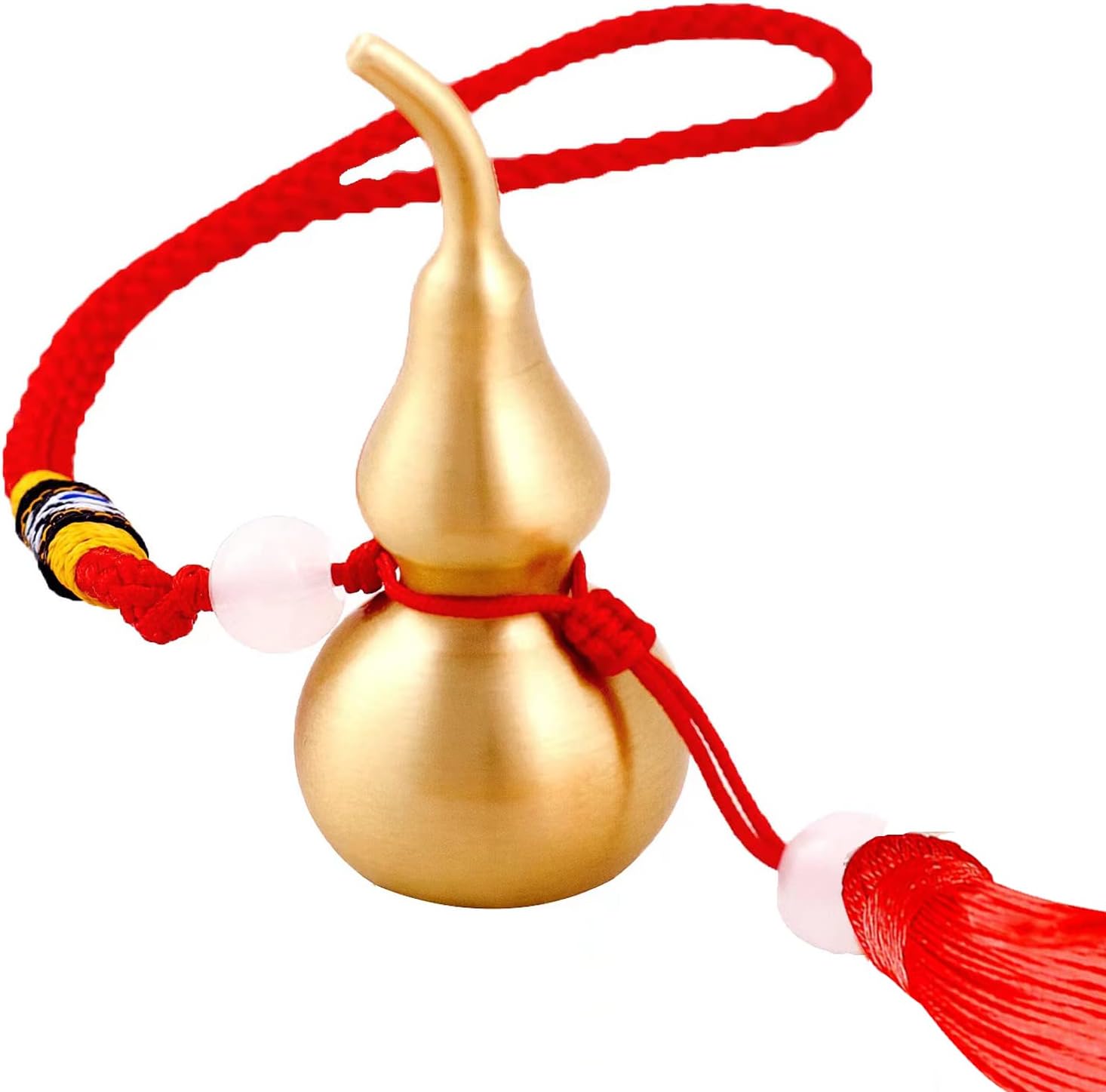 Feng Shui Hanging Ornaments Decor,Wu Lou Golden Gourd,with Red Luck Strip Tassel Treasure for Ideal