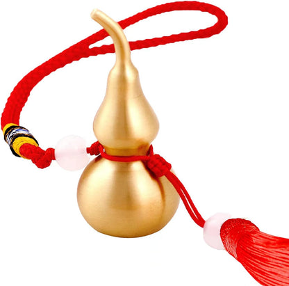 Feng Shui Hanging Ornaments Decor,Wu Lou Golden Gourd,with Red Luck Strip Tassel Treasure for Ideal
