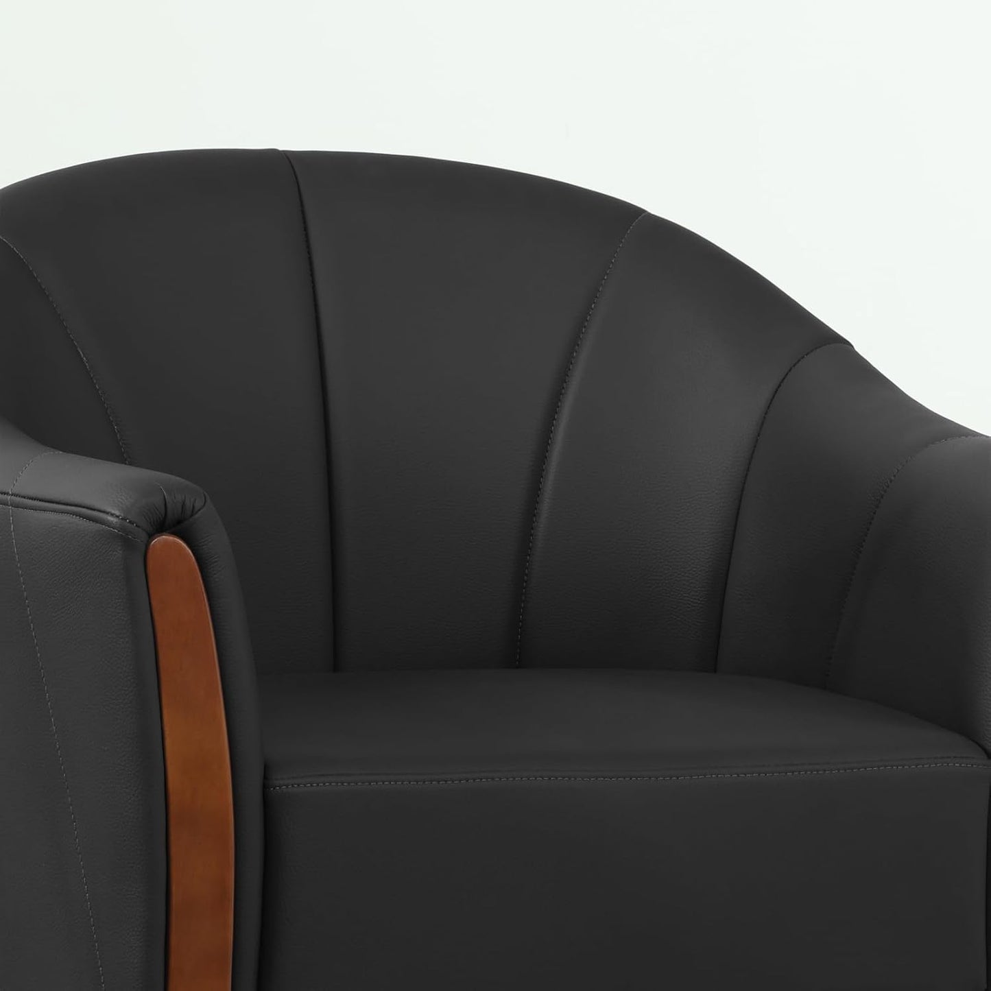 360° Swivel Accent Chair, Modern Leather Barrel Club Chair with PU Leather Upholstery and Sturdy