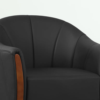 360° Swivel Accent Chair, Modern Leather Barrel Club Chair with PU Leather Upholstery and Sturdy