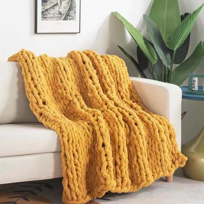 Chunky Knit Blanket Throw 48"*71", Hand Knitted Warm Chenille Throw Blanket, Home Decor Soft Thick