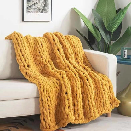 Chunky Knit Blanket Throw 48"*71", Hand Knitted Warm Chenille Throw Blanket, Home Decor Soft Thick