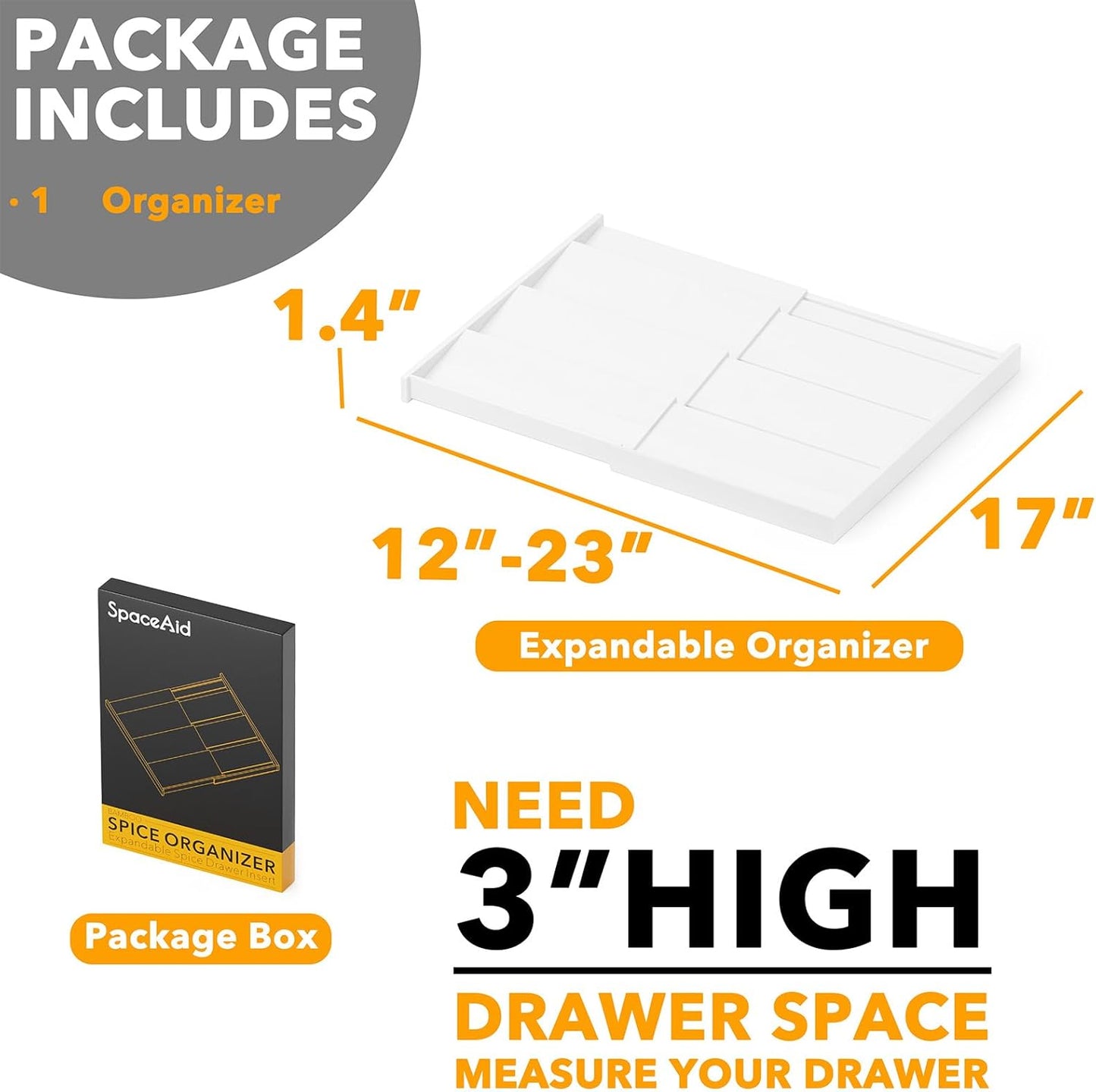 SpaceAid Bamboo White Spice Drawer Organizer, (Need 3" Deep Drawer) Expandable 4 Tier Spices Rack