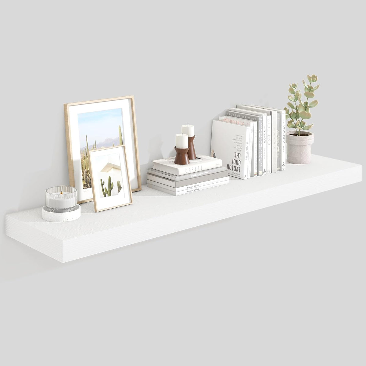 Heimlove 48" White Floating Shelves for Wall,10 Deep Rustic Wood Display & Storage Wall Shelves