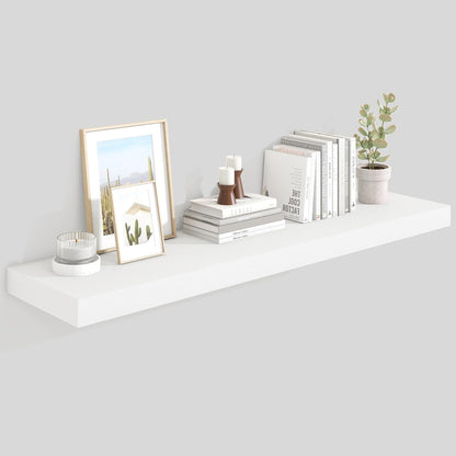 Heimlove 48" White Floating Shelves for Wall,10 Deep Rustic Wood Display & Storage Wall Shelves