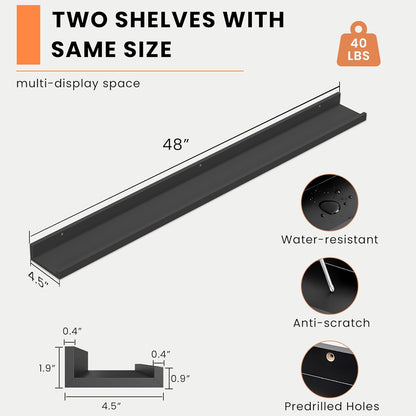 Heimlove Picture Ledge Shelf, Floating Shelves Set of 2, 48 Inches Picture Shelf for Wall with