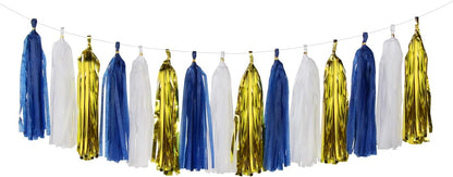 Navy-Blue White-Gold Tassel Garland Streamers- 15pcs Tissue Paper Tassels Banner Party Decorations