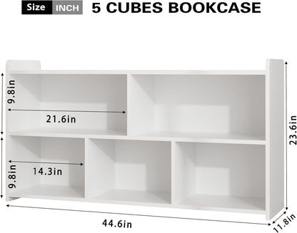 Book Shelf Set of 2, 5 Cubes Storage Organizer, Open Shelf Wooden Bookcase, Freestanding White