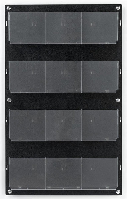Displays2go Wall Pamphlet Display, Acrylic, 12/24 Adjustable Slots, Aluminum Standoffs - Black