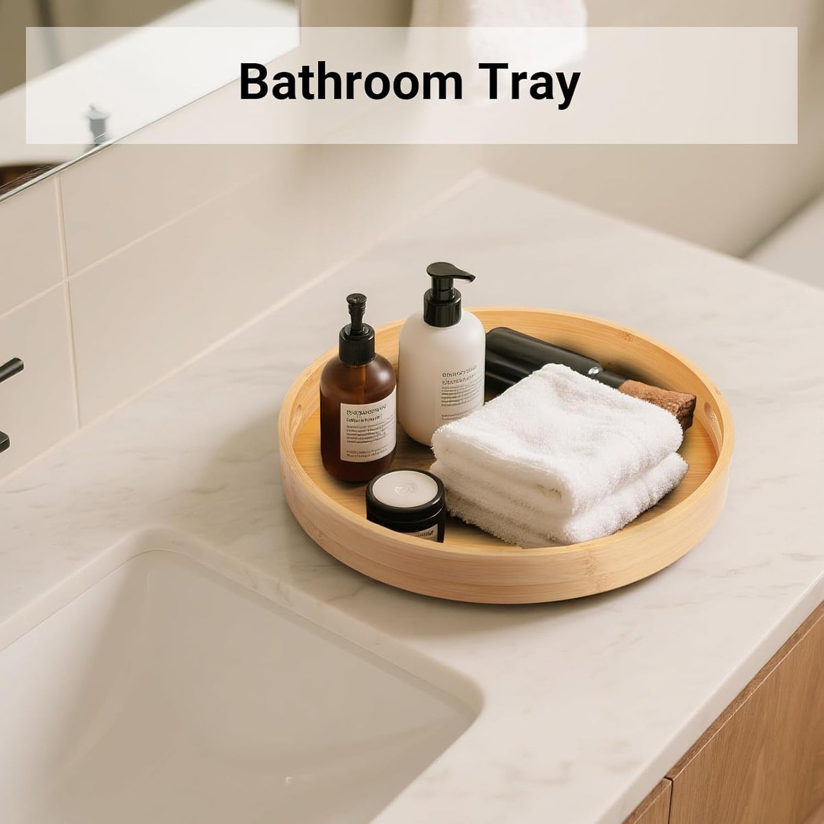 12in Bamboo Lazy Susan Organizer for Countertop and Cabinet with Large and Stable Chassis,Round
