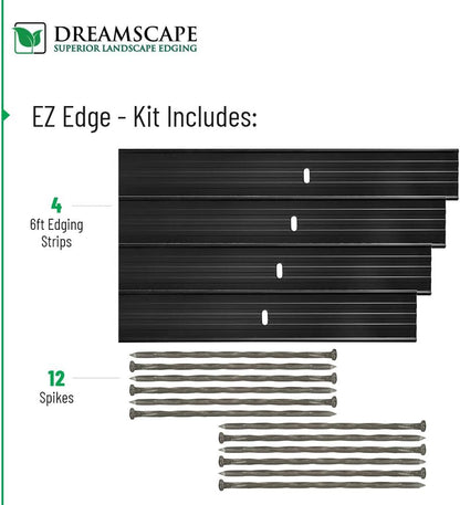 Dreamscape E-Z Edge Aluminum Landscape Edging - 4 Strips, 6ft Each (24ft Total), Mill Finish