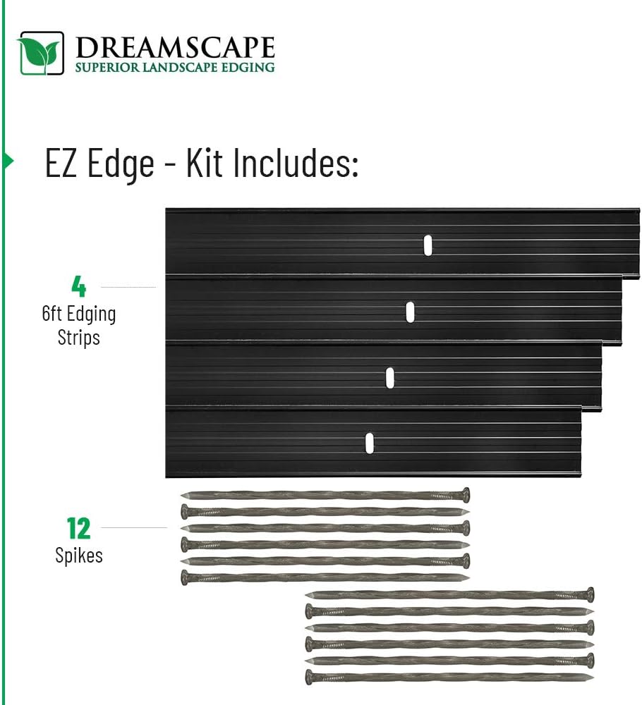 Dreamscape E-Z Edge Aluminum Landscape Edging - 4 Strips, 6ft Each (24ft Total), Black Painted