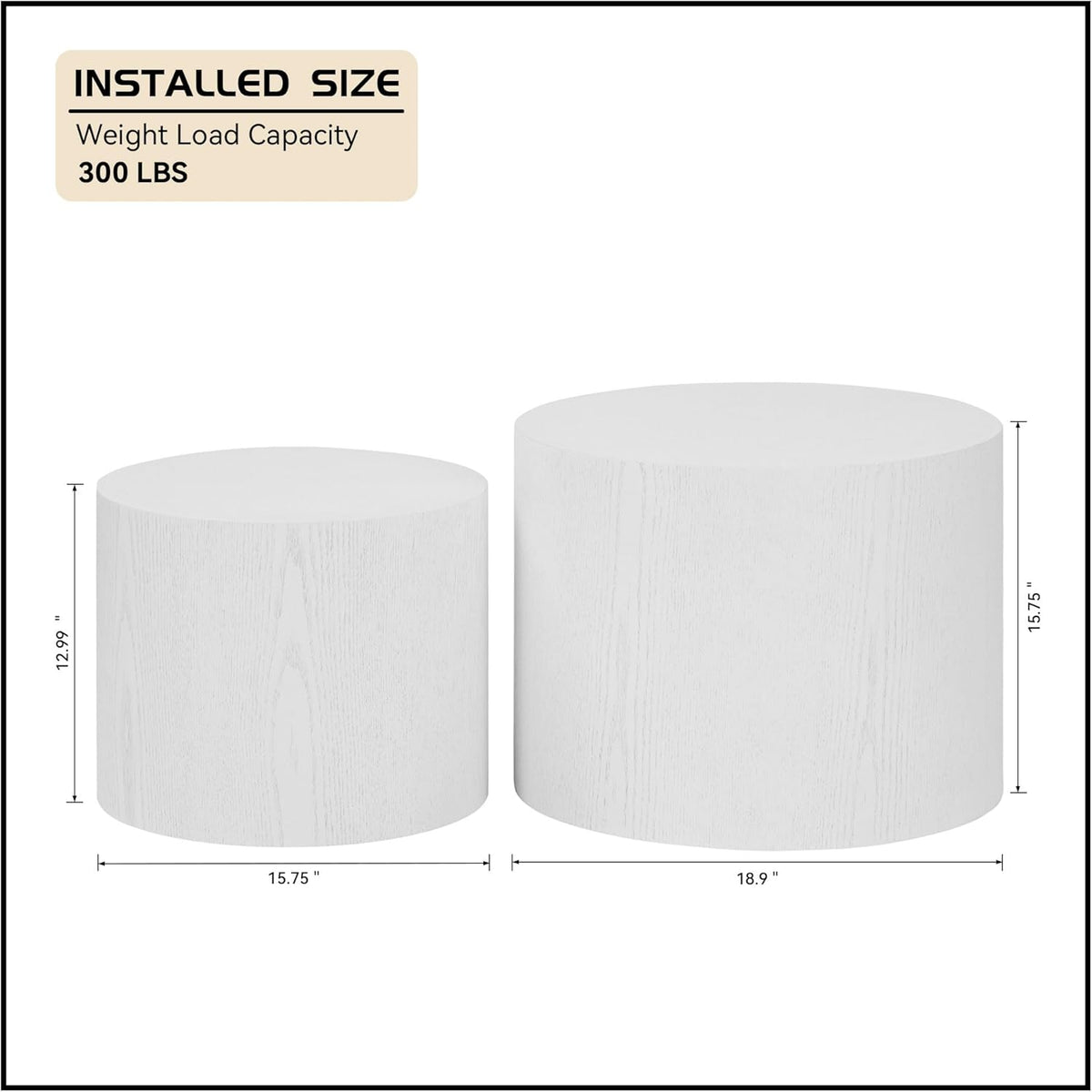 WILLIAMSPACE 18.9" White Nesting Coffee Table Set of 2, Modern Black Round Coffee Tables Circle
