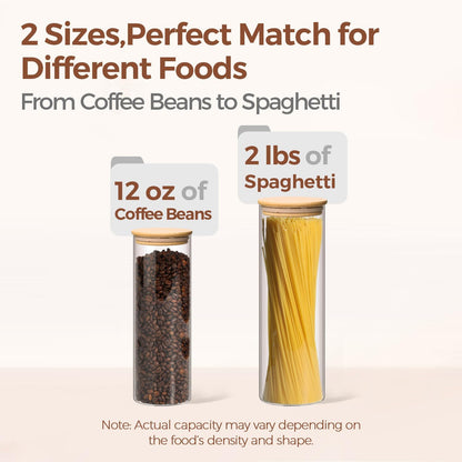 ComSaf Glass Food Storage Jars Set of 6, Tall Glass Storage Containers with Lids, Spaghetti Jar