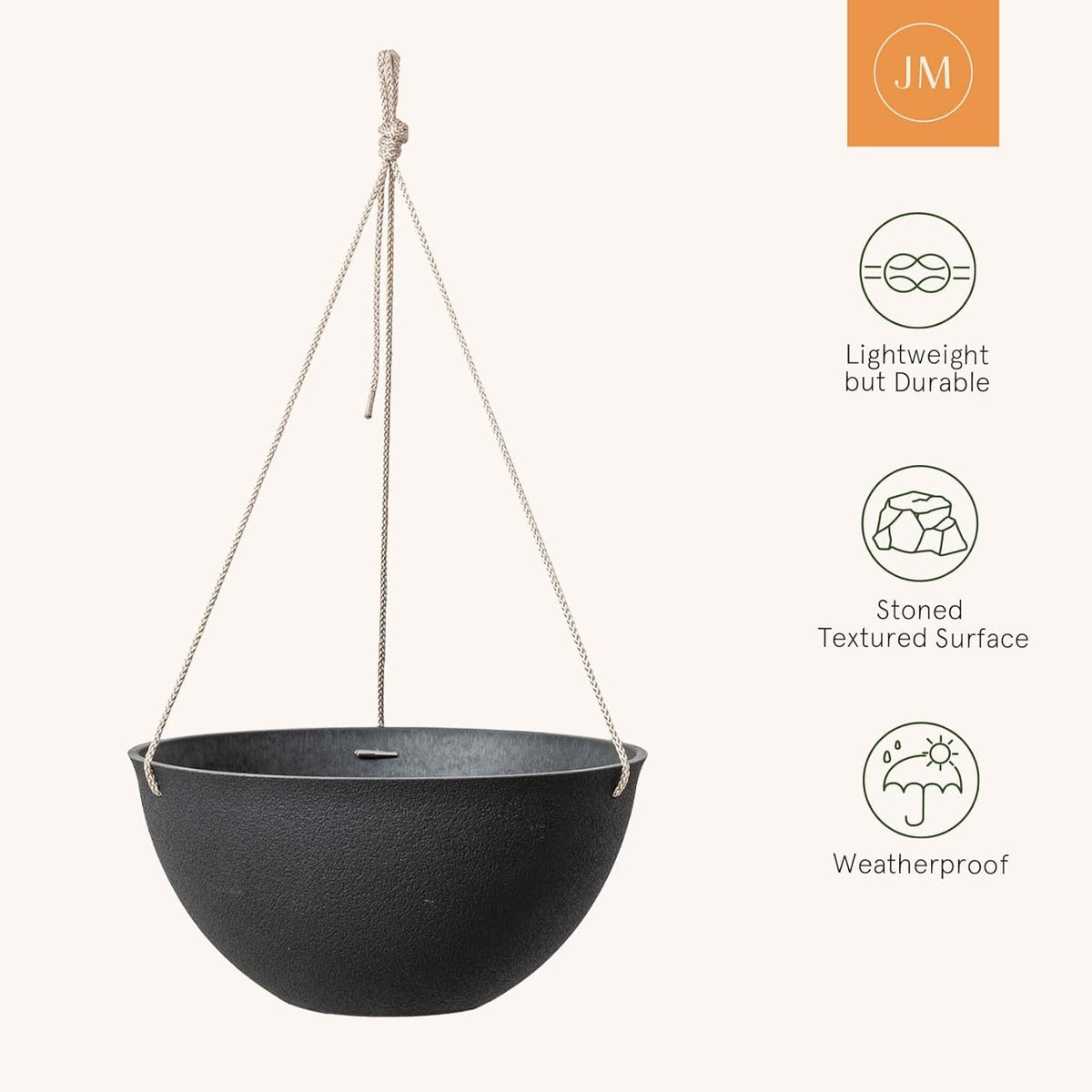 LA JOLIE MUSE Hanging Planters for Outdoor Plants, Large Hanging Planter with Drain Holes, Black