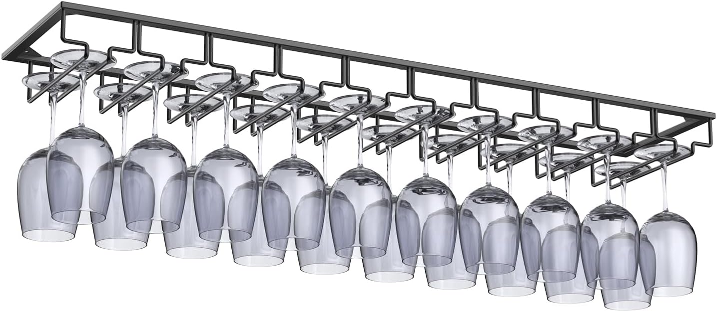 Xverycan Wine Glass Rack Under Cabinet, 10 Row Extreme Large Stemware Hanger, Metal Wine Goblet