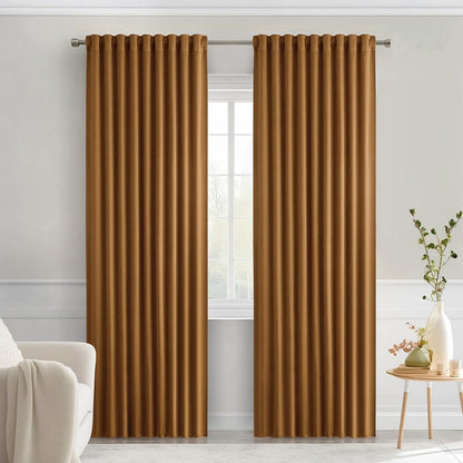 MIULEE Golden Brown Back Tab Blackout Curtains 84 Inch Length 2 Panels Set for Living Room Bedroom