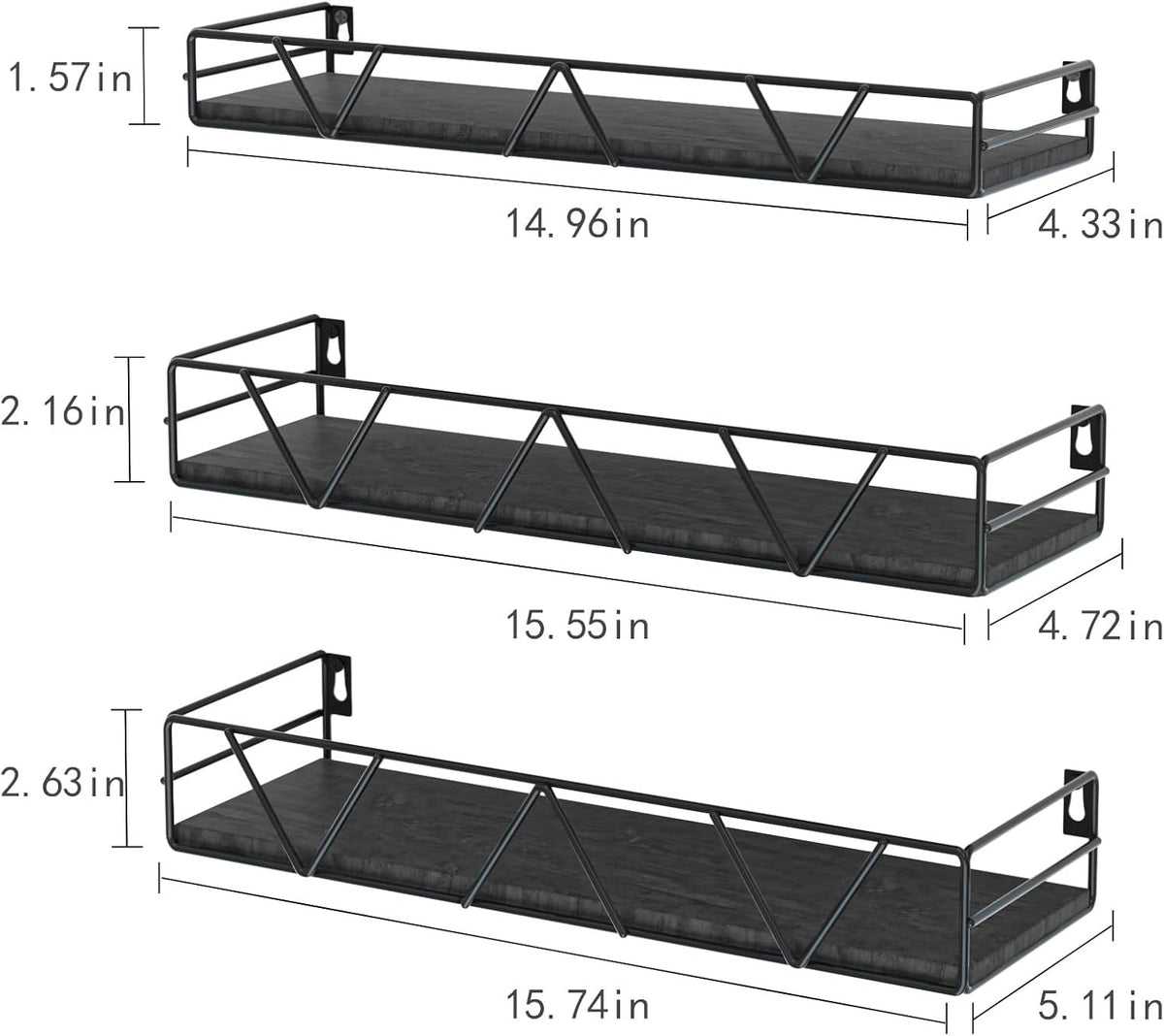 Floating Shelves Set of 3, Home Wood Wall Shelf, Farmhouse Shelf for Bedroom, Wall Mounted Floating