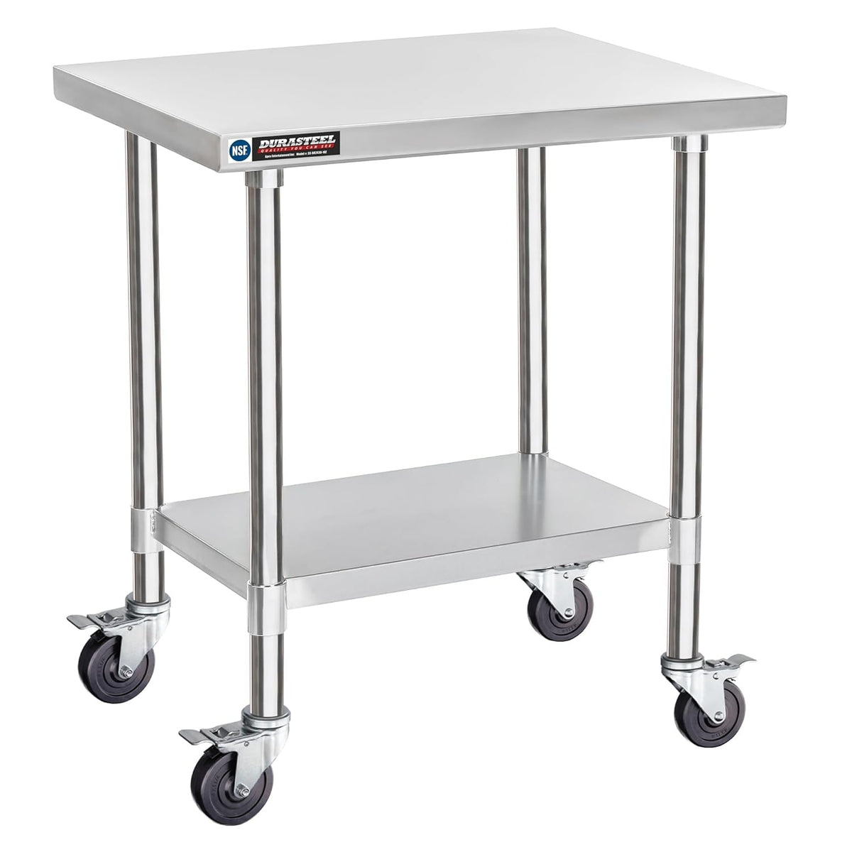 DuraSteel 30x24 NSF Stainless Steel Cart Work Table - Heavy Duty Rolling Food Prep Table - Metal
