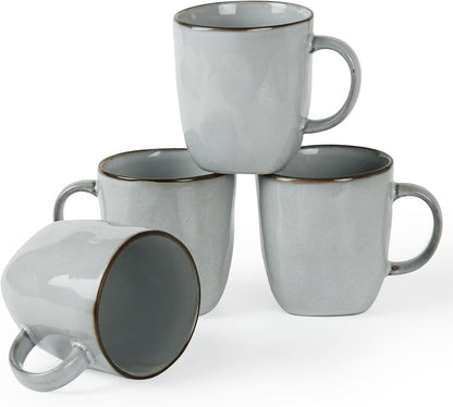 famiware Coffee Mugs Set of 4, Ocean Square 13oz Coffee Cup Set with Handle for Cocoa, Milk, Hot