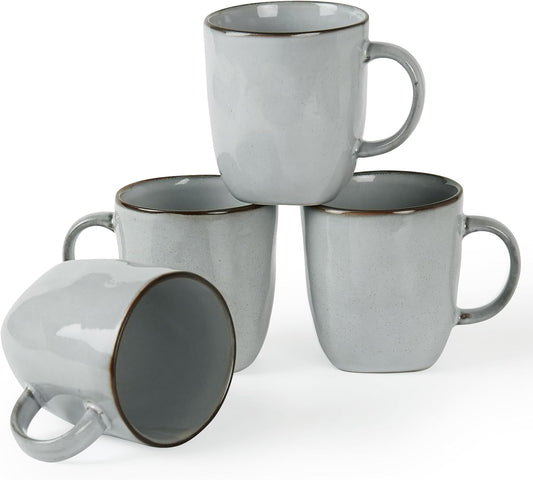 famiware Coffee Mugs Set of 4, Ocean Square 13oz Coffee Cup Set with Handle for Cocoa, Milk, Hot