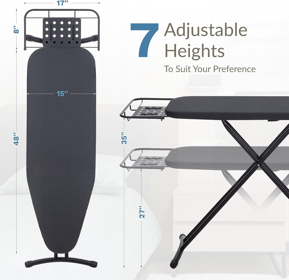 Ironing Board 48" x 15" with Retractable Iron Rest, RAINHOL Heavy Duty Full Size Iron Board, Sturdy