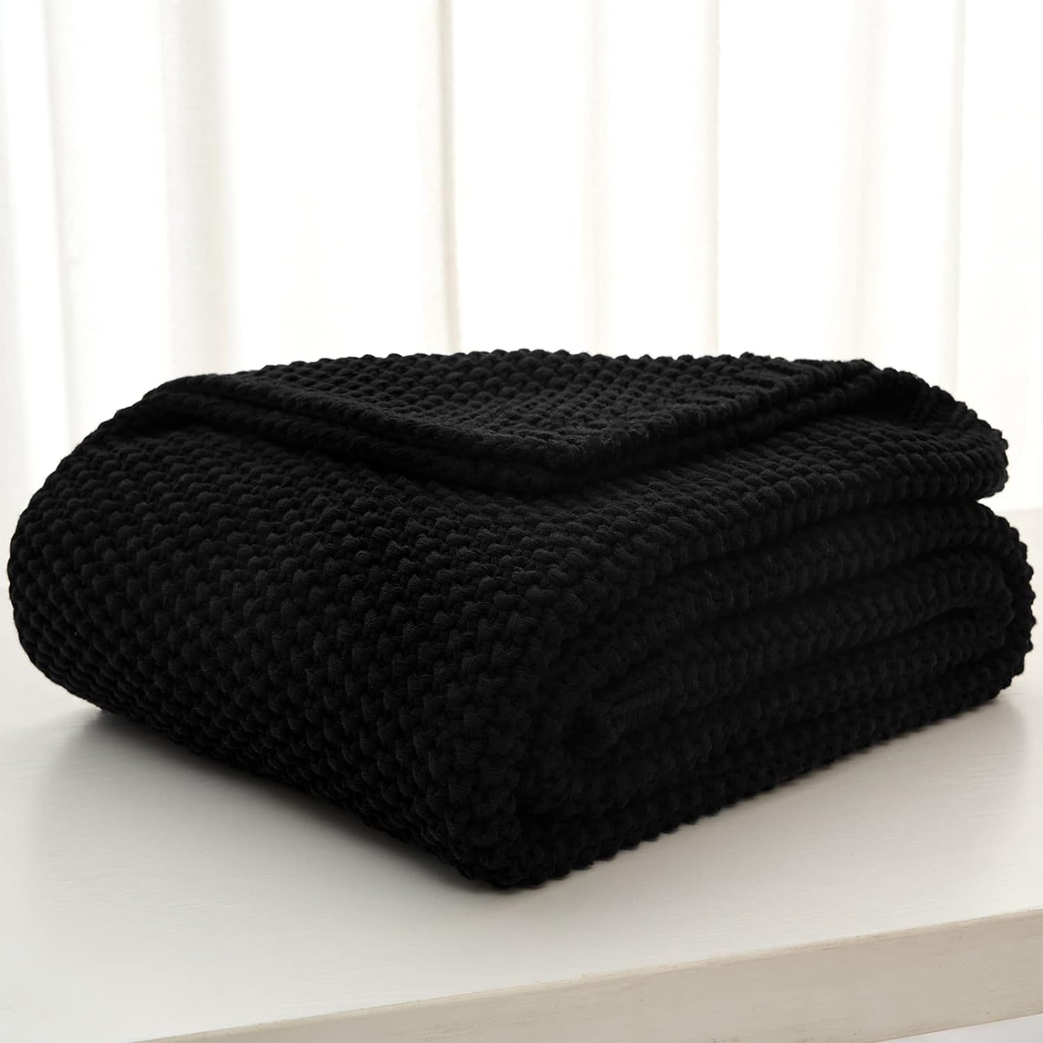 Longhui bedding Chunky Cable Knit Throw Blanket Lightweight Black 100% Organic Cotton Blanket for