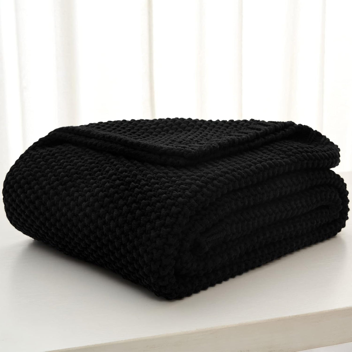 Longhui bedding Chunky Cable Knit Throw Blanket Lightweight Black 100% Organic Cotton Blanket for