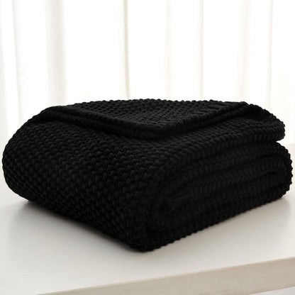 Longhui bedding Chunky Cable Knit Throw Blanket Lightweight Black 100% Organic Cotton Blanket for