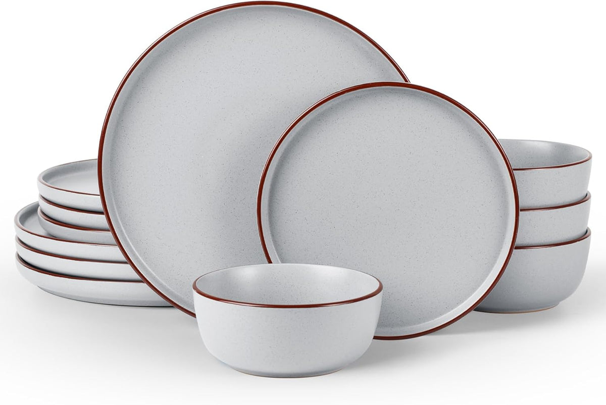 Famiware Mercury Plates and Bowls Sets, 12 Pieces Stoneware Dinnerware Sets, Dishes Set for 4