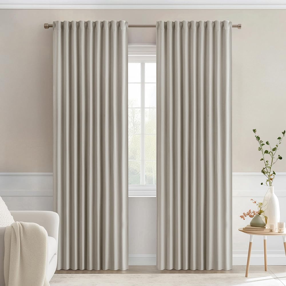MIULEE Stone Back Tab Blackout Curtains 120 Inch Long 2 Panels Set for Bedroom, Rod Pocket/Pinch
