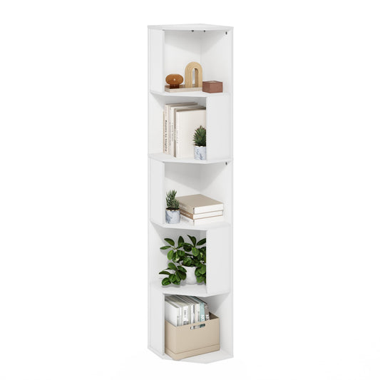 Furinno ECON Corner Shelf, 5-Tier Corner Book Shelf, Standing Storage Shelves, Cube Display Rack
