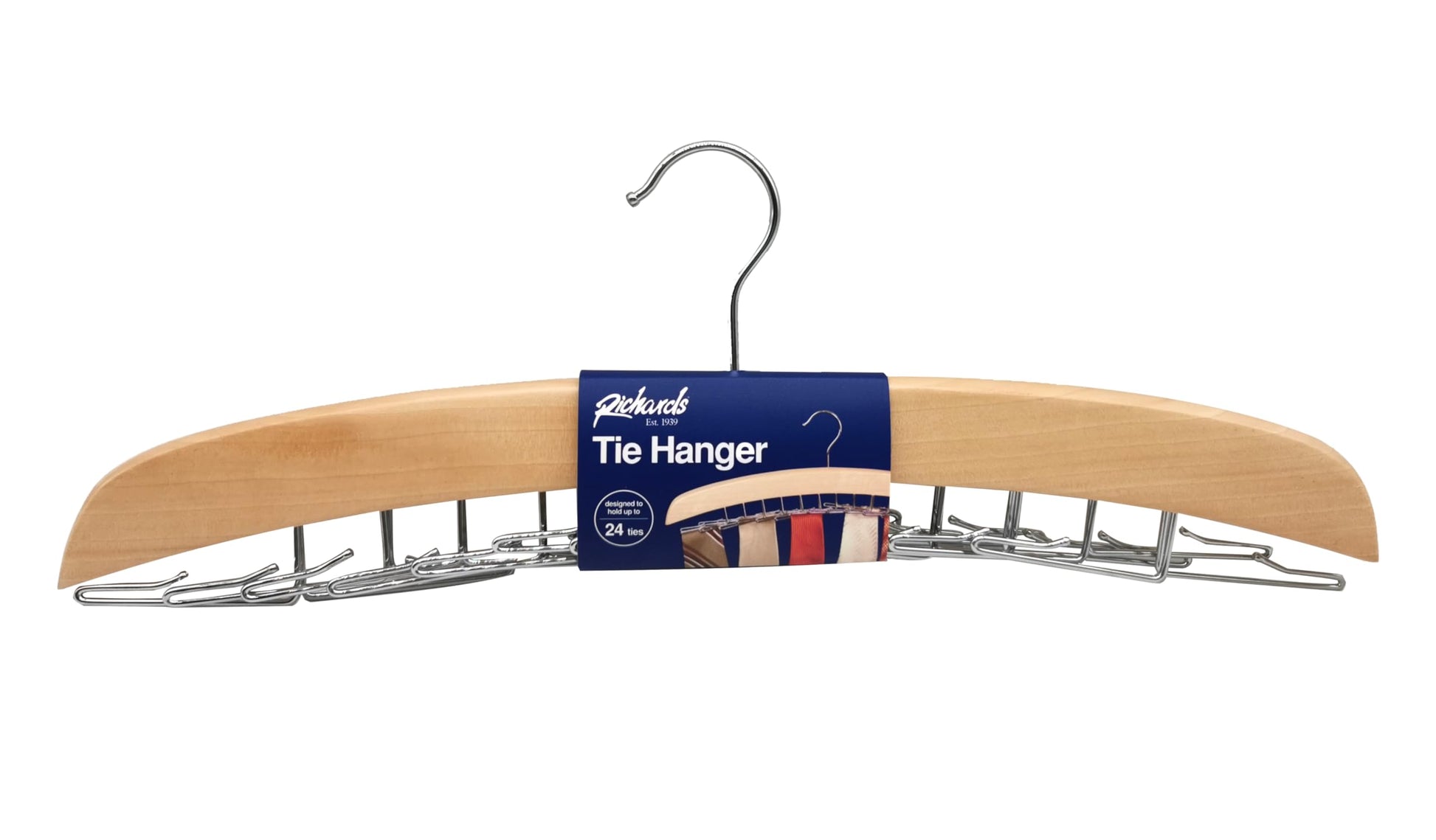 Richards Wooden Tie Rack Hanging Organizer for Mens Closet Accessories, Space Saving Necktie Holder