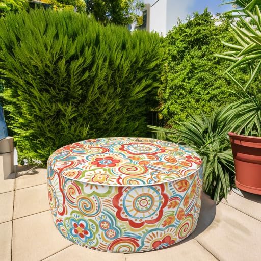 LVTXIII Indoor/Outdoor Inflatable Ottoman, All Weather Round Footrest Stool D21”x H9”, Portable for
