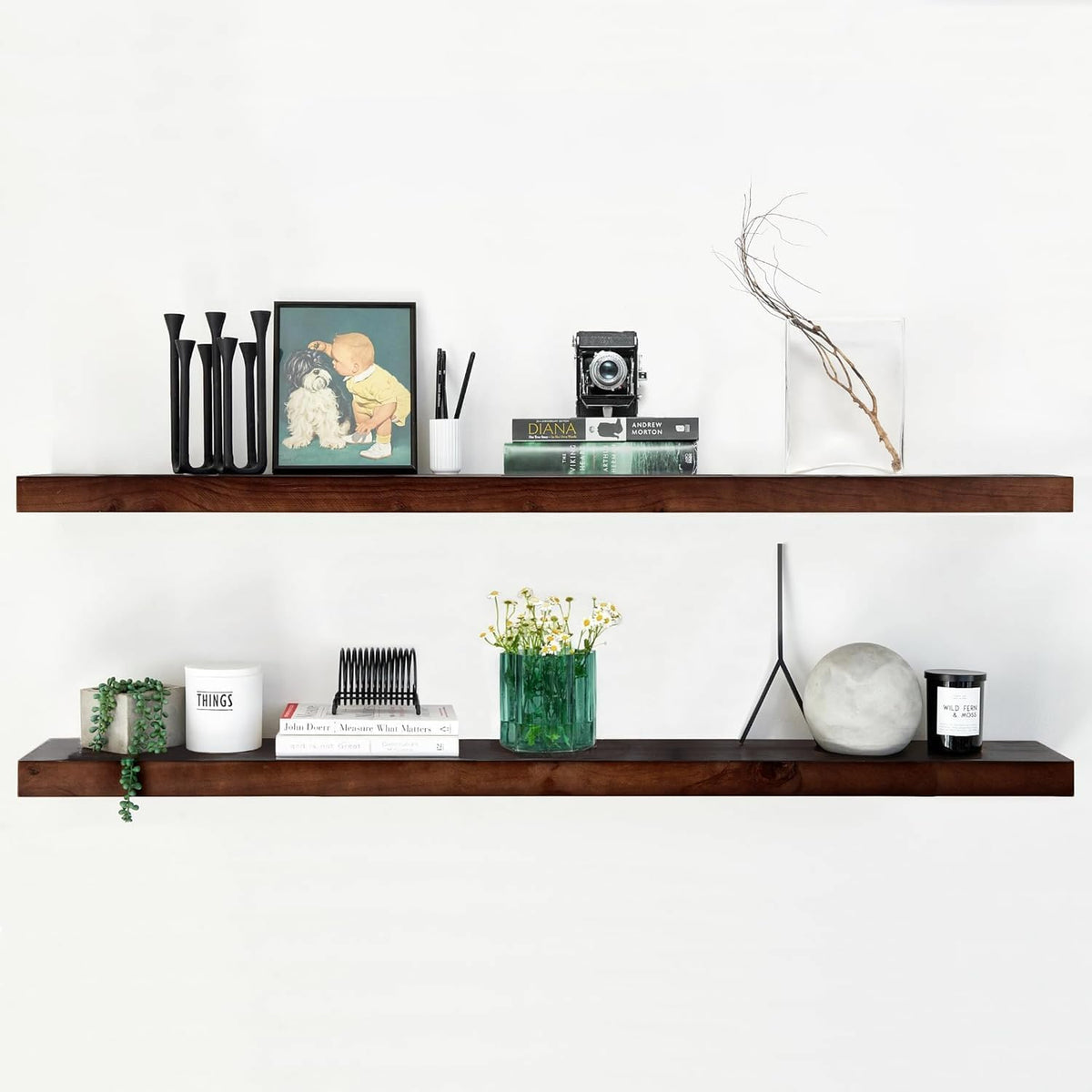 Homeforia Walnut 60 inch Floating Shelf, High End Solid Real Wood 60inch Long Floating Shelf for
