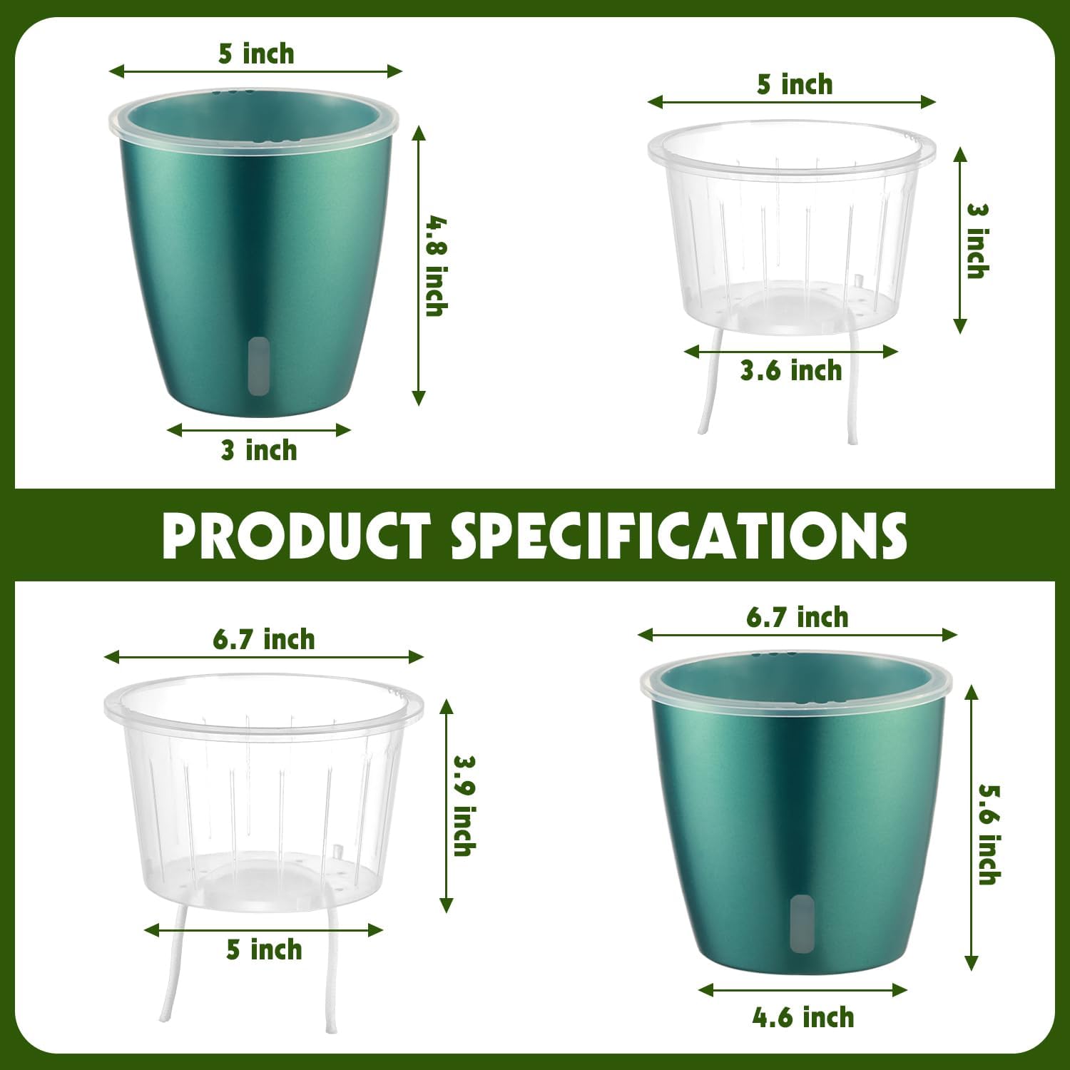 Self Watering Pots for Indoor Plants, 4-Pack 6.7'' Self Watering Planter with Drainage Holes, Small