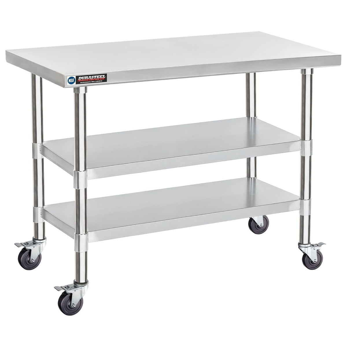 DuraSteel Stainless Steel Work Table 24" x 48" x 34" Height w/ 4 Caster Wheels - Food Prep