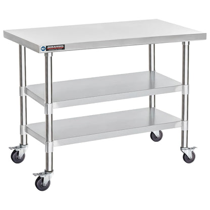 DuraSteel Stainless Steel Work Table 24" x 48" x 34" Height w/ 4 Caster Wheels - Food Prep