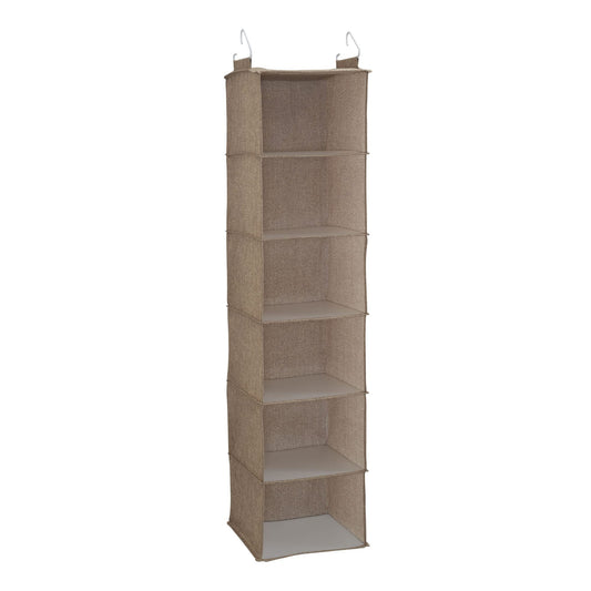 Household Essentials 6 Shelf Hanging Closet Organizer, Hanging Closet Shelf, Fabric Poly Linen and
